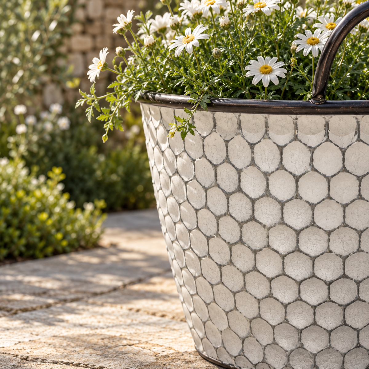 Vintage Honeycomb Galvanised Metal Planters