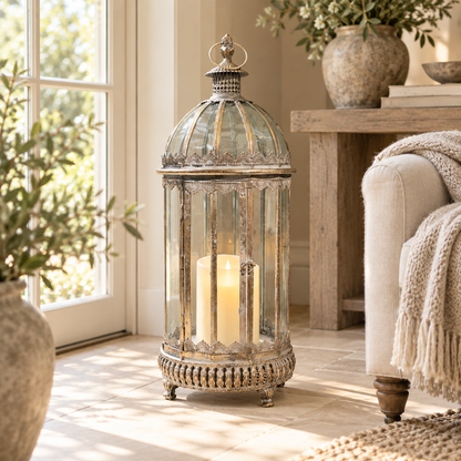 70cm Harrington antique gold metal and glass lantern