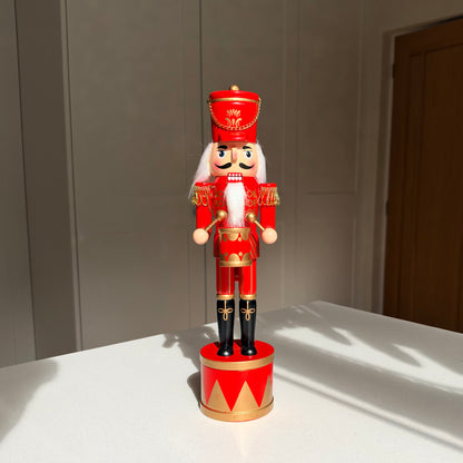 The Scarlet Drummer – Handmade Red & Gold Wooden Nutcracker, 36cm