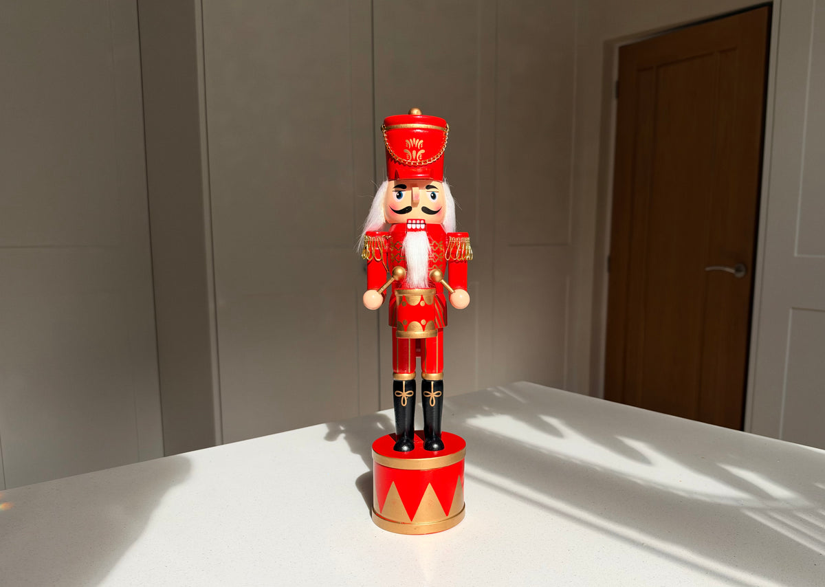 The Scarlet Drummer – Handmade Red & Gold Wooden Nutcracker, 36cm