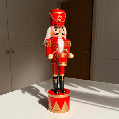 The Scarlet Drummer – Handmade Red & Gold Wooden Nutcracker, 36cm