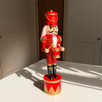 The Scarlet Drummer – Handmade Red & Gold Wooden Nutcracker, 36cm