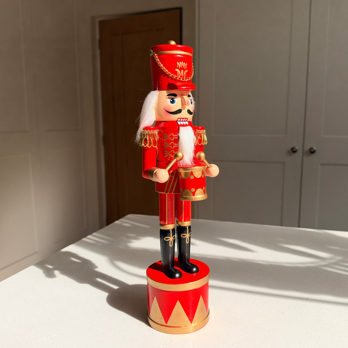The Scarlet Drummer – Handmade Red & Gold Wooden Nutcracker, 36cm
