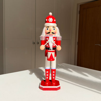 The Pearl Drummer – Handmade Red & White Wooden Nutcracker, 36cm