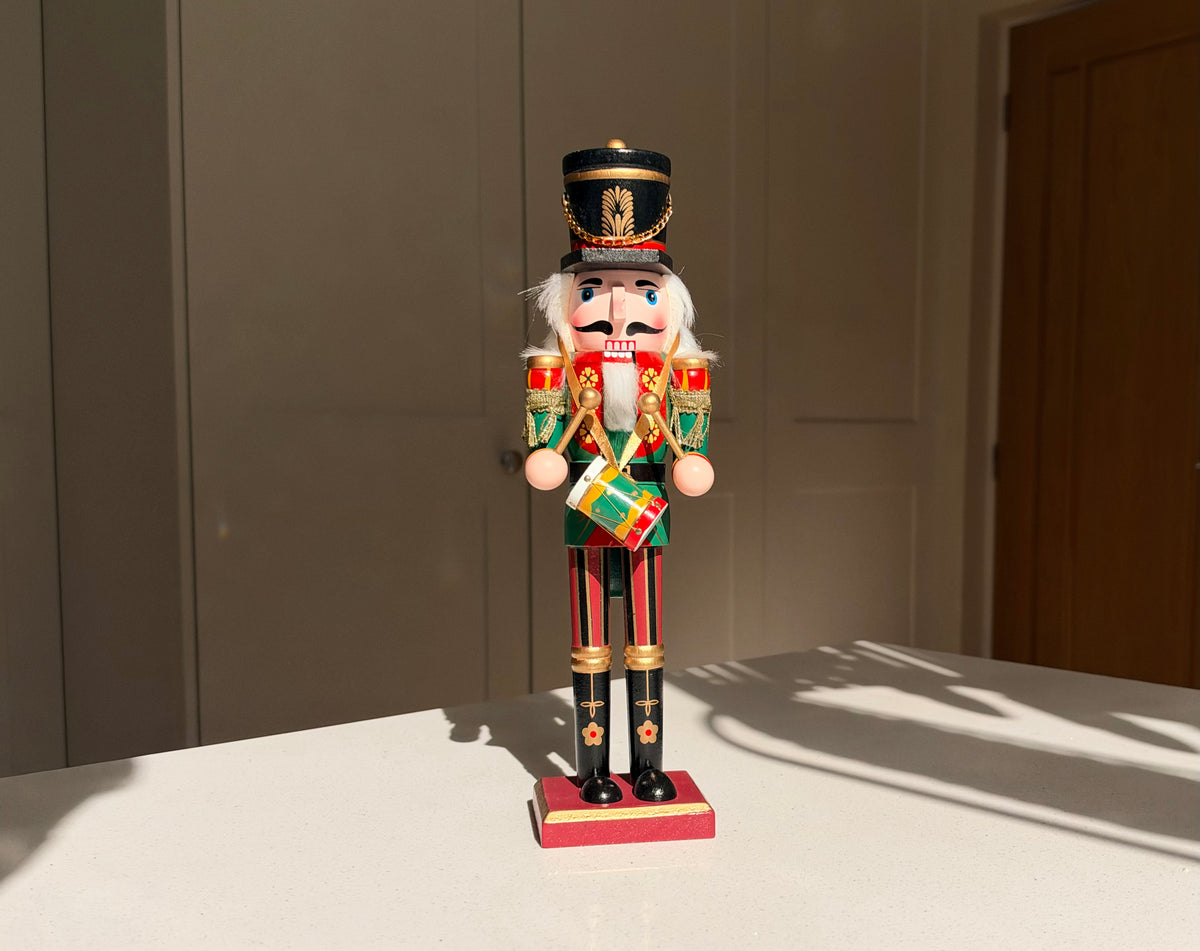 The Holly Parade Drummer – Handmade Wooden Nutcracker, 30cm