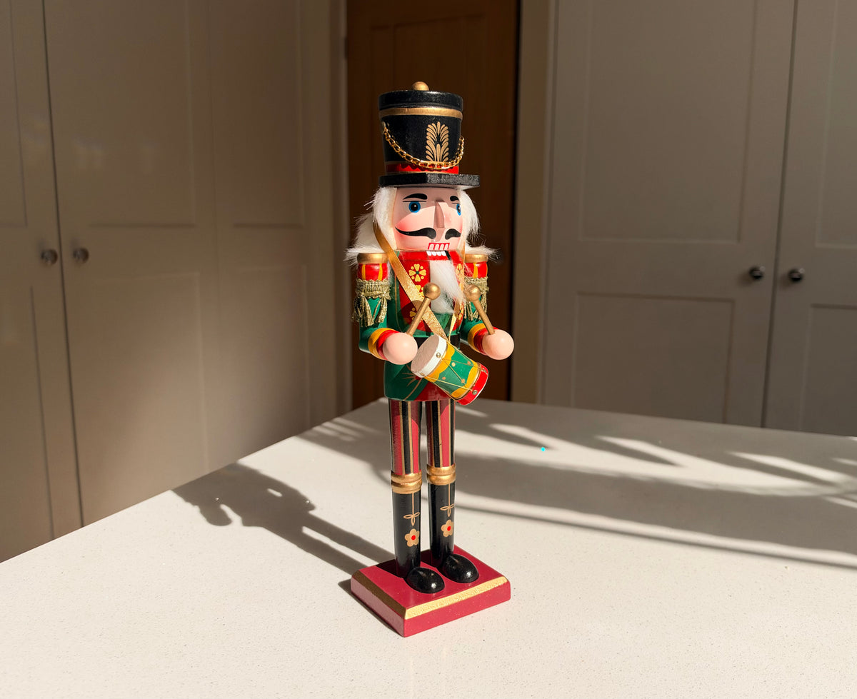 The Holly Parade Drummer – Handmade Wooden Nutcracker, 30cm