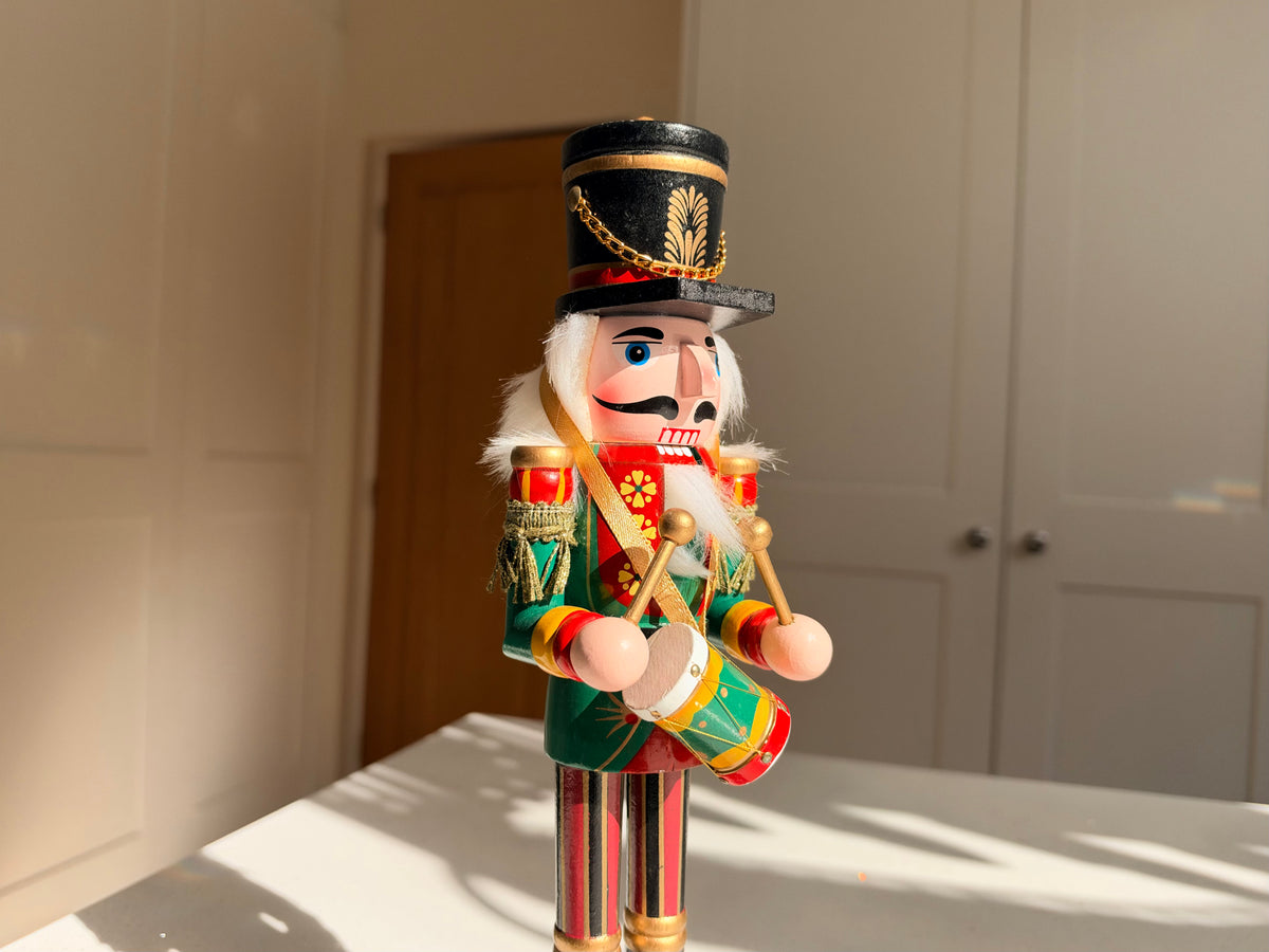 The Holly Parade Drummer – Handmade Wooden Nutcracker, 30cm