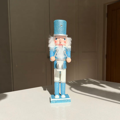 The Frosted Drummer – Handmade Blue and White Wooden Nutcracker, 30cm