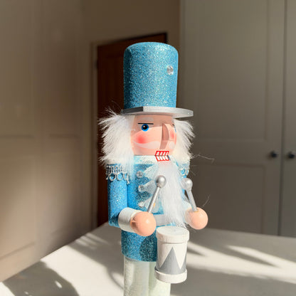 The Frosted Drummer – Handmade Blue and White Wooden Nutcracker, 30cm
