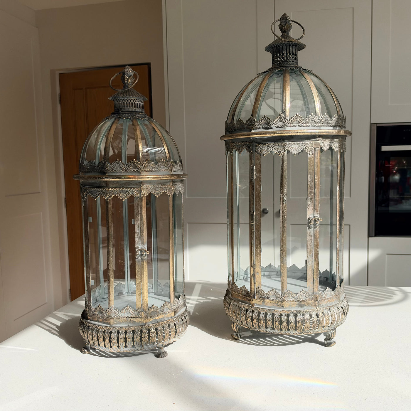 70cm antique gold floor lantern for hallway and hearth styling