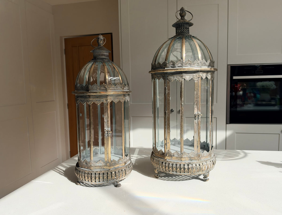 70cm antique gold floor lantern for hallway and hearth styling