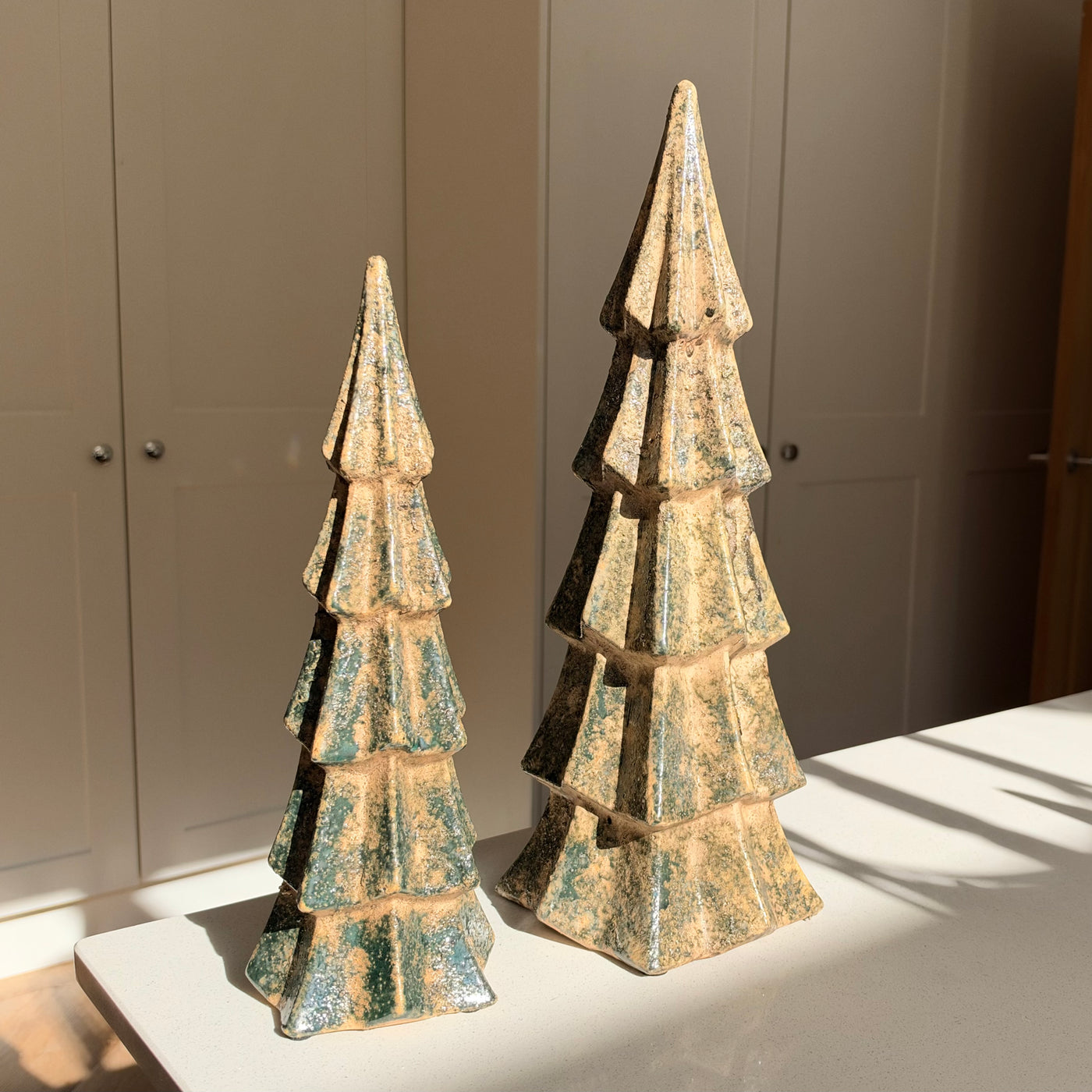 Handmade Green Crackle-Glazed Ceramic Christmas Tree - Two Sizes