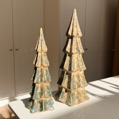 Handmade Green Crackle-Glazed Ceramic Christmas Tree - Two Sizes