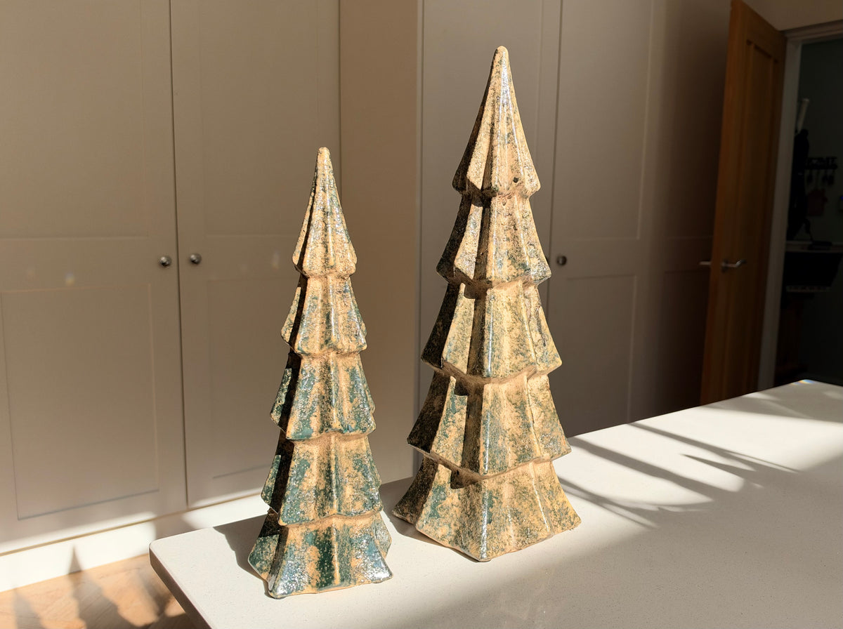 Handmade Green Crackle-Glazed Ceramic Christmas Tree - Two Sizes