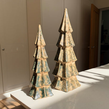 Handmade Green Crackle-Glazed Ceramic Christmas Tree - Two Sizes