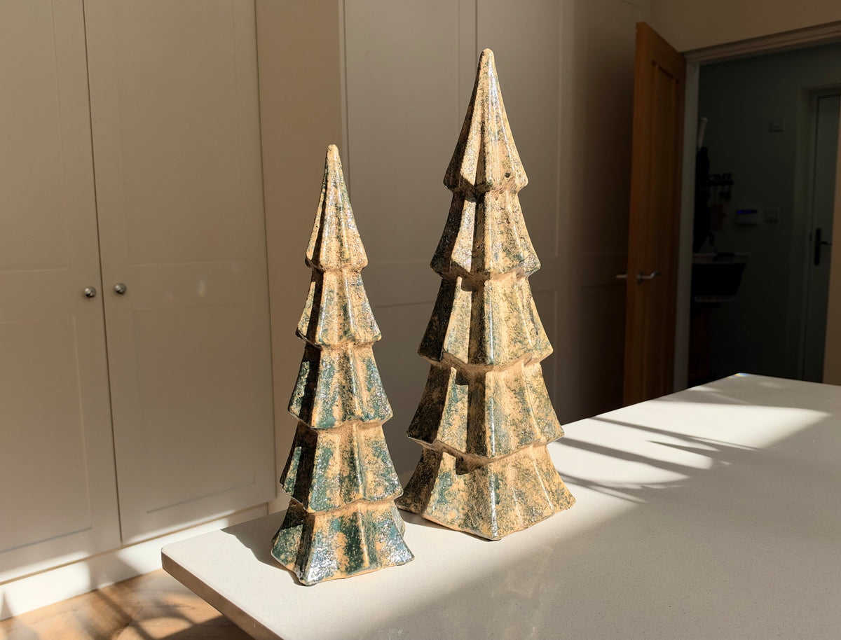 Handmade Green Crackle-Glazed Ceramic Christmas Tree - Two Sizes