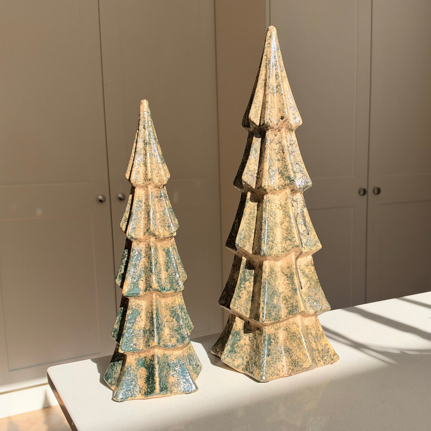 Handmade Green Crackle-Glazed Ceramic Christmas Tree - Two Sizes
