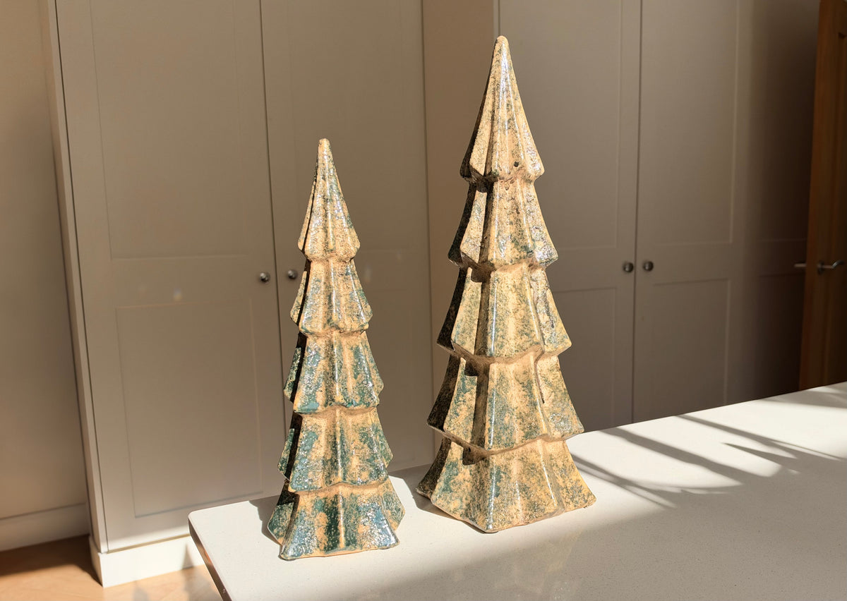 Handmade Green Crackle-Glazed Ceramic Christmas Tree - Two Sizes