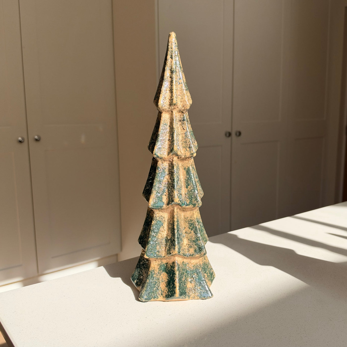 Handmade Green Crackle-Glazed Ceramic Christmas Tree - Two Sizes