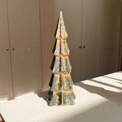Handmade Green Crackle-Glazed Ceramic Christmas Tree - Two Sizes