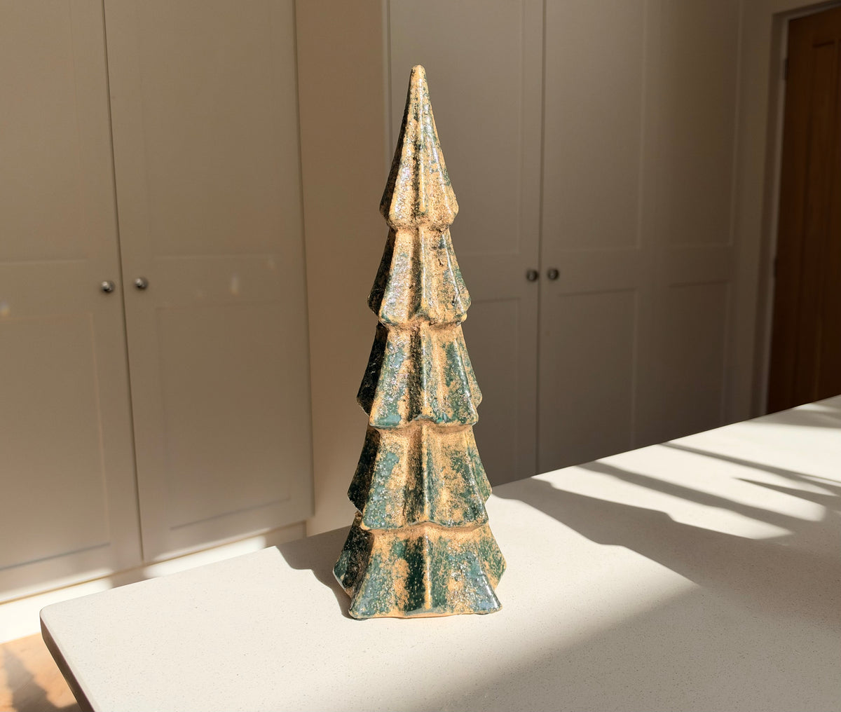 Handmade Green Crackle-Glazed Ceramic Christmas Tree - Two Sizes