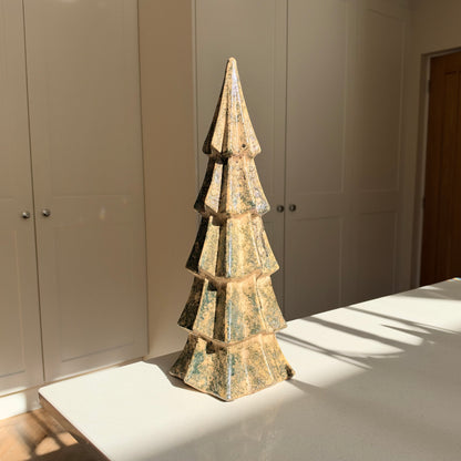 Handmade Green Crackle-Glazed Ceramic Christmas Tree - Two Sizes