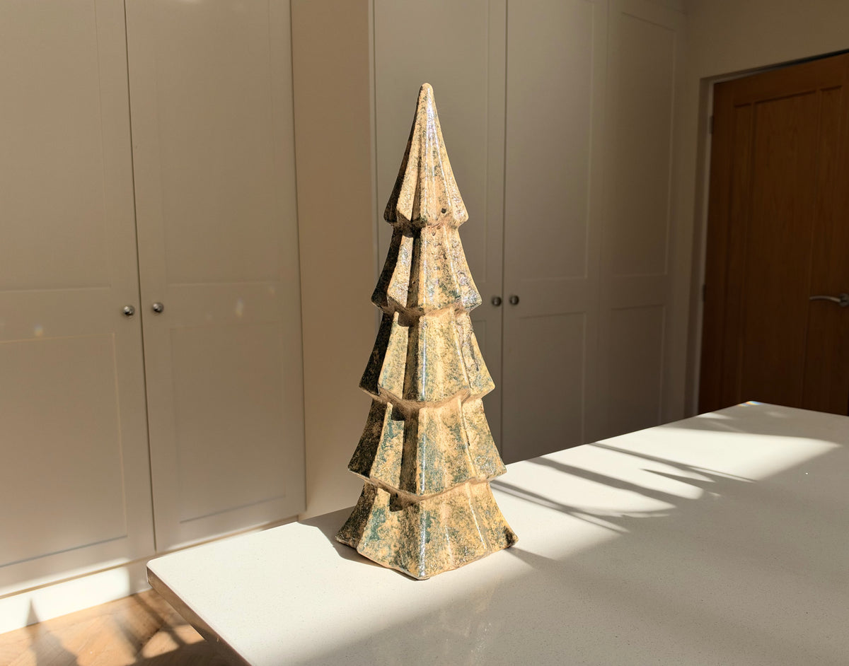 Handmade Green Crackle-Glazed Ceramic Christmas Tree - Two Sizes