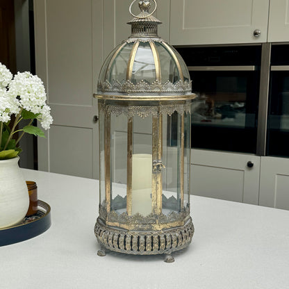 Harrington antique gold metal and glass lantern 58cm