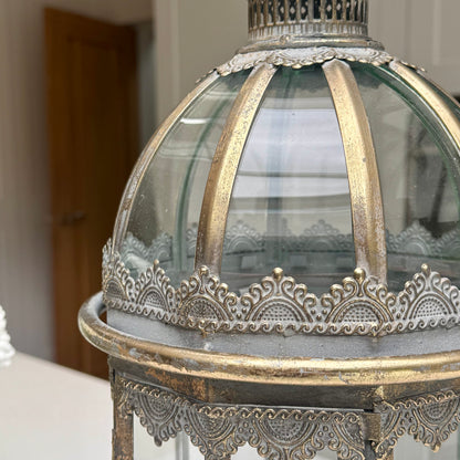 Large antique gold lantern with clear glass panels