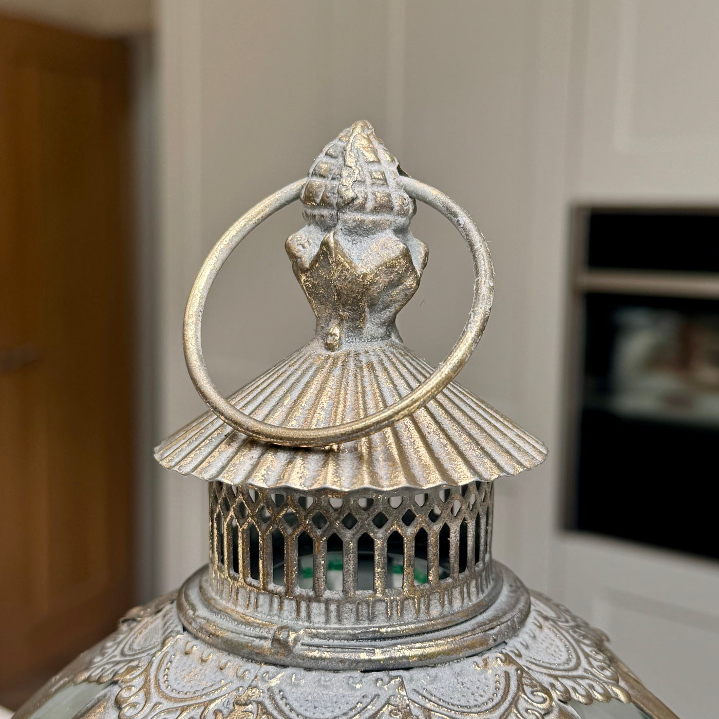 Ornate Harrington lantern with domed antique gold metalwork