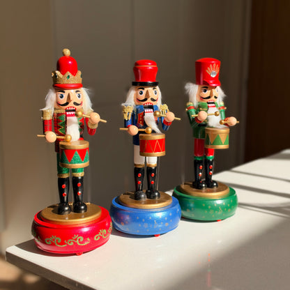 Musical Wooden Nutcracker Drummer, Hand-Painted Christmas Decoration, Blue Green or Red, 30cm