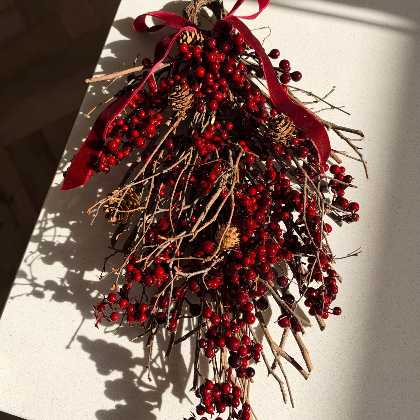 Handmade Red Berry & Twig Christmas Door Hanger, 46cm