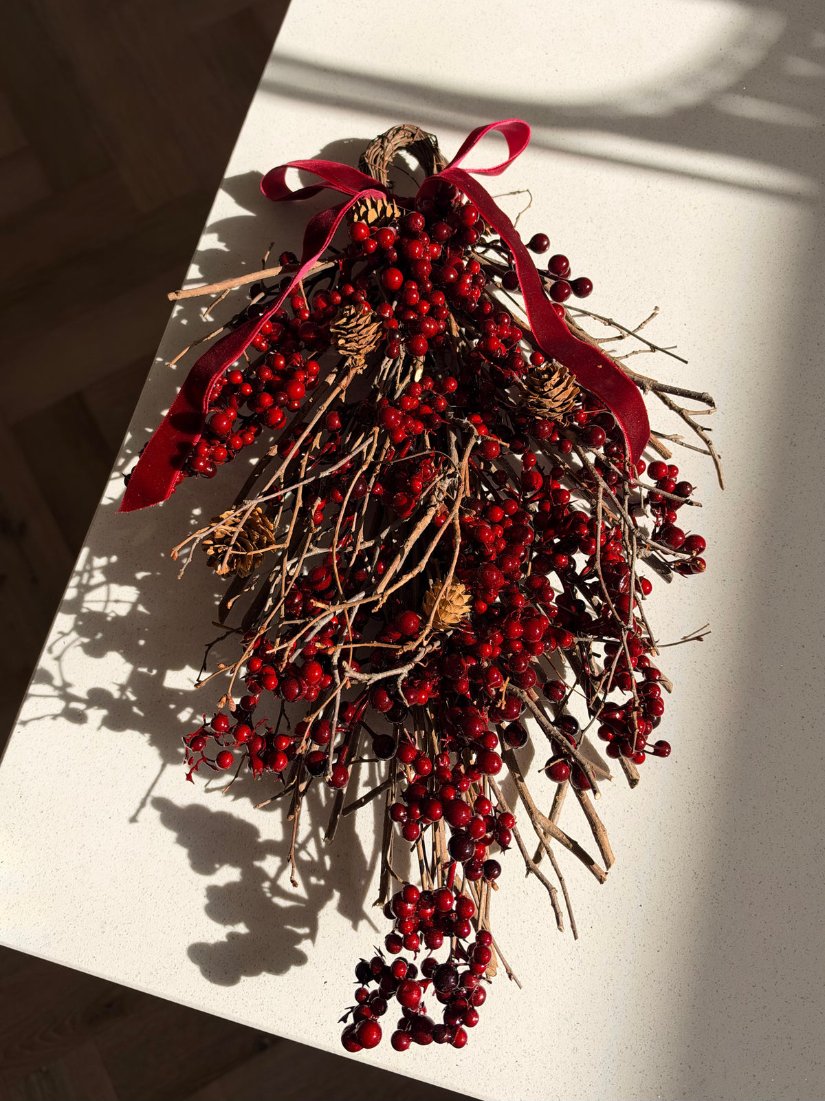 Handmade Red Berry & Twig Christmas Door Hanger, 46cm