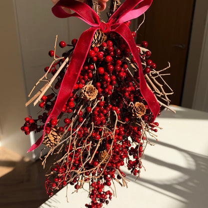 Handmade Red Berry & Twig Christmas Door Hanger, 46cm