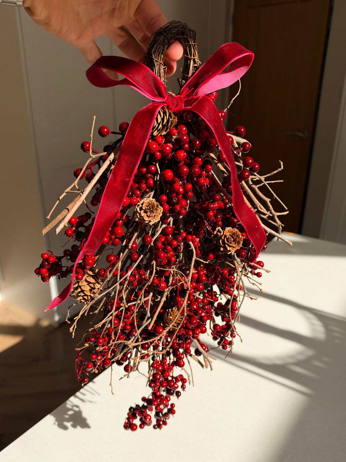 Handmade Red Berry & Twig Christmas Door Hanger, 46cm