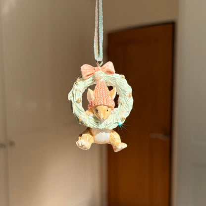 The Winter Wreath Mouse – Handmade Mini Christmas Bauble, 6cm