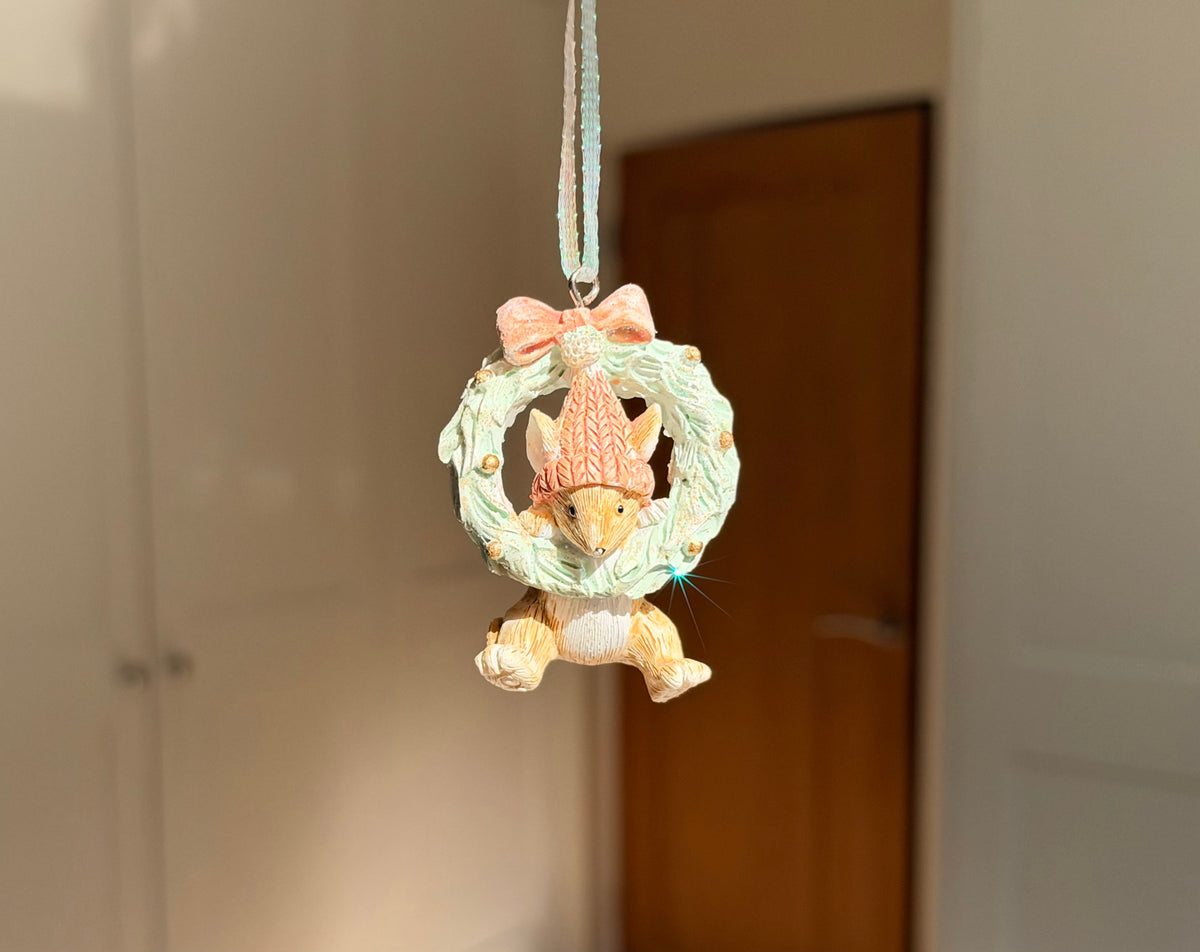 The Winter Wreath Mouse – Handmade Mini Christmas Bauble, 6cm