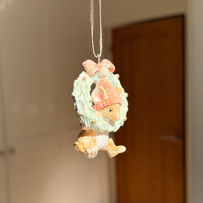 The Winter Wreath Mouse – Handmade Mini Christmas Bauble, 6cm