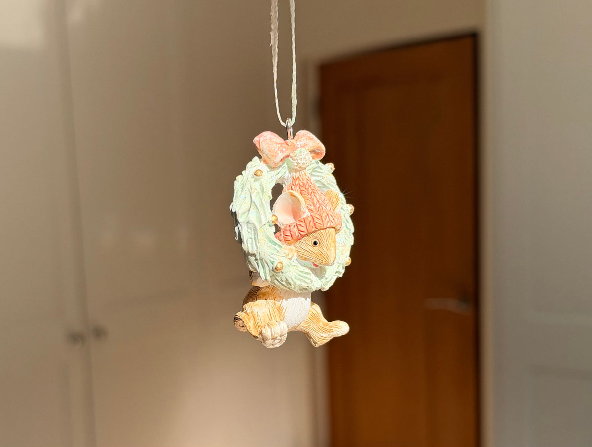 The Winter Wreath Mouse – Handmade Mini Christmas Bauble, 6cm
