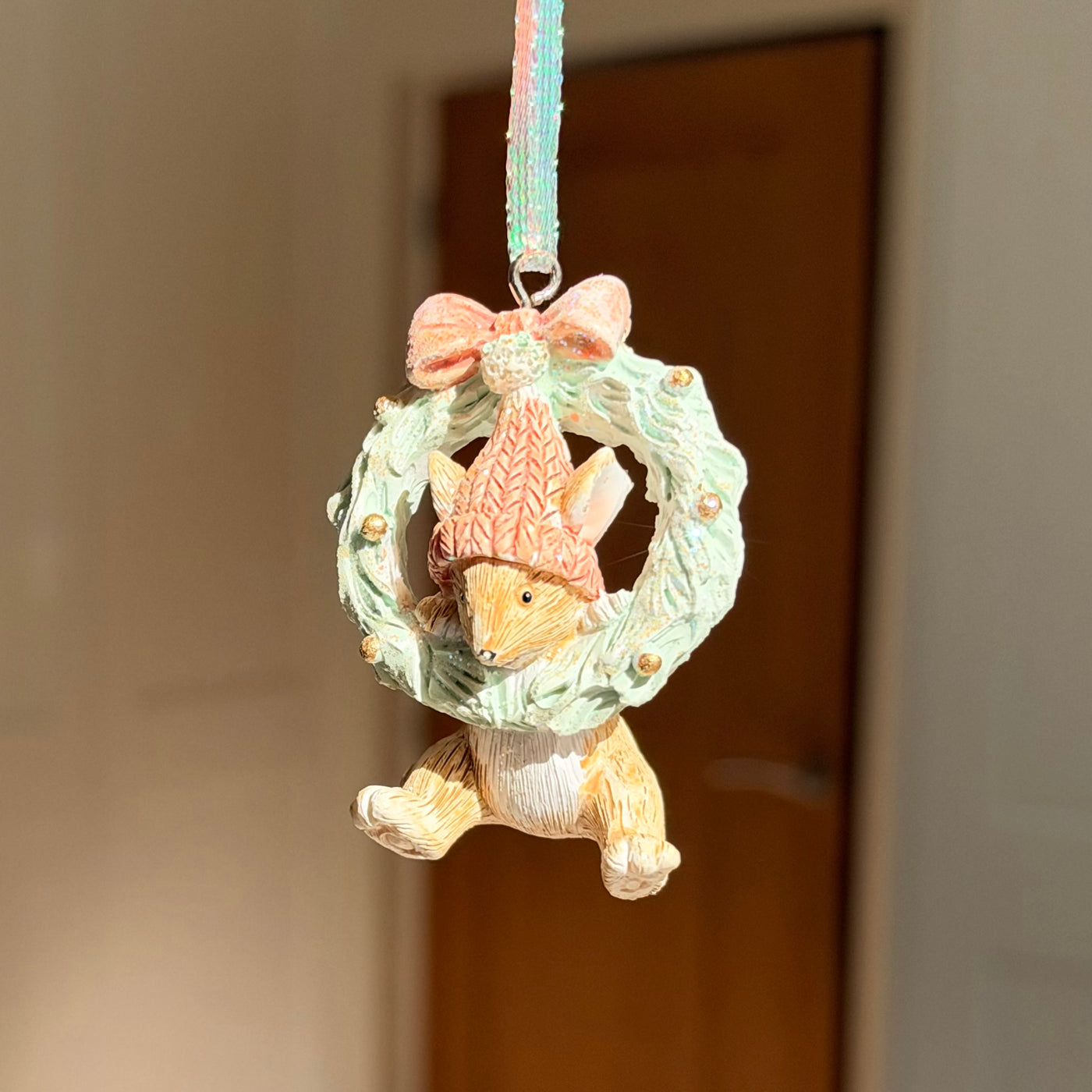 The Winter Wreath Mouse – Handmade Mini Christmas Bauble, 6cm