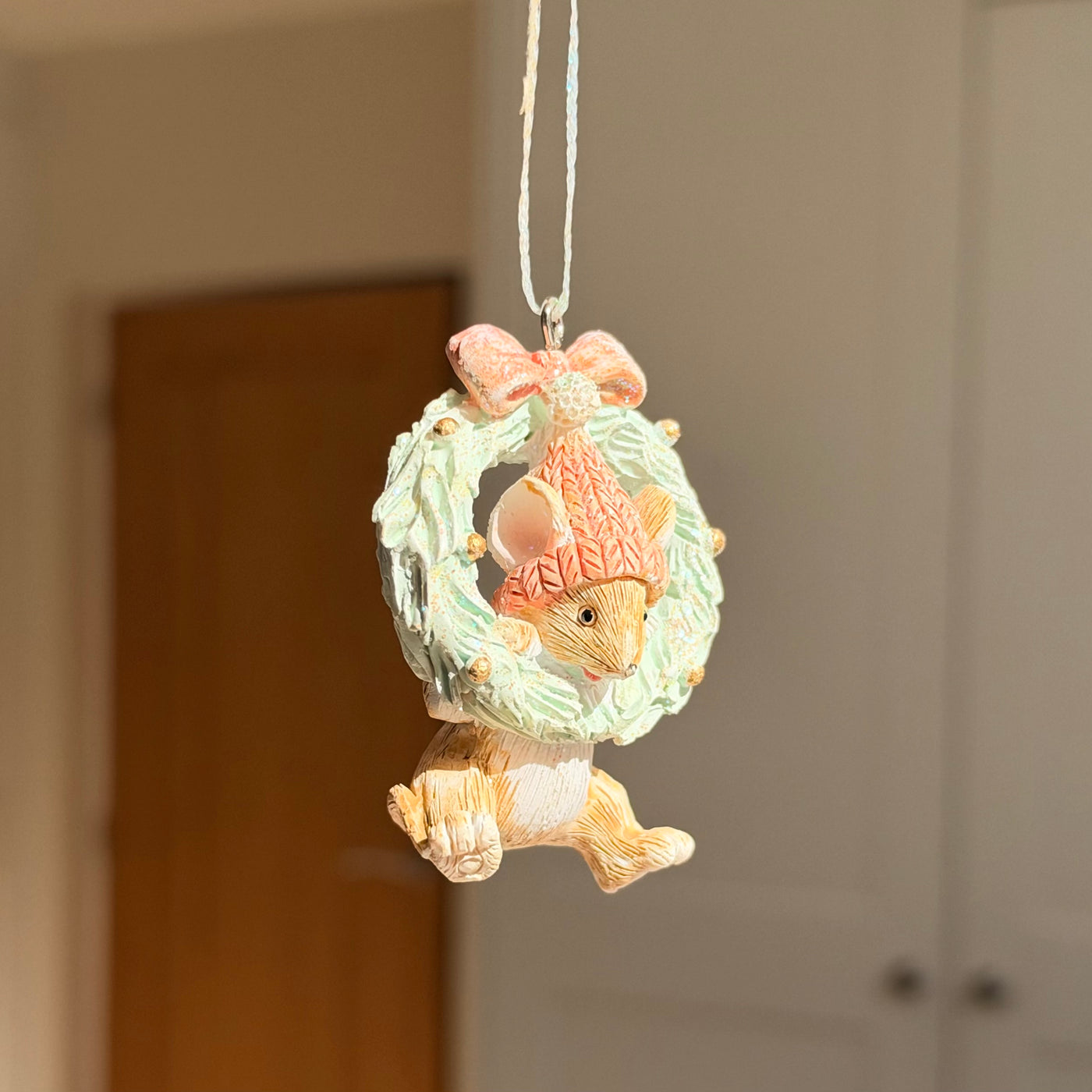 The Winter Wreath Mouse – Handmade Mini Christmas Bauble, 6cm