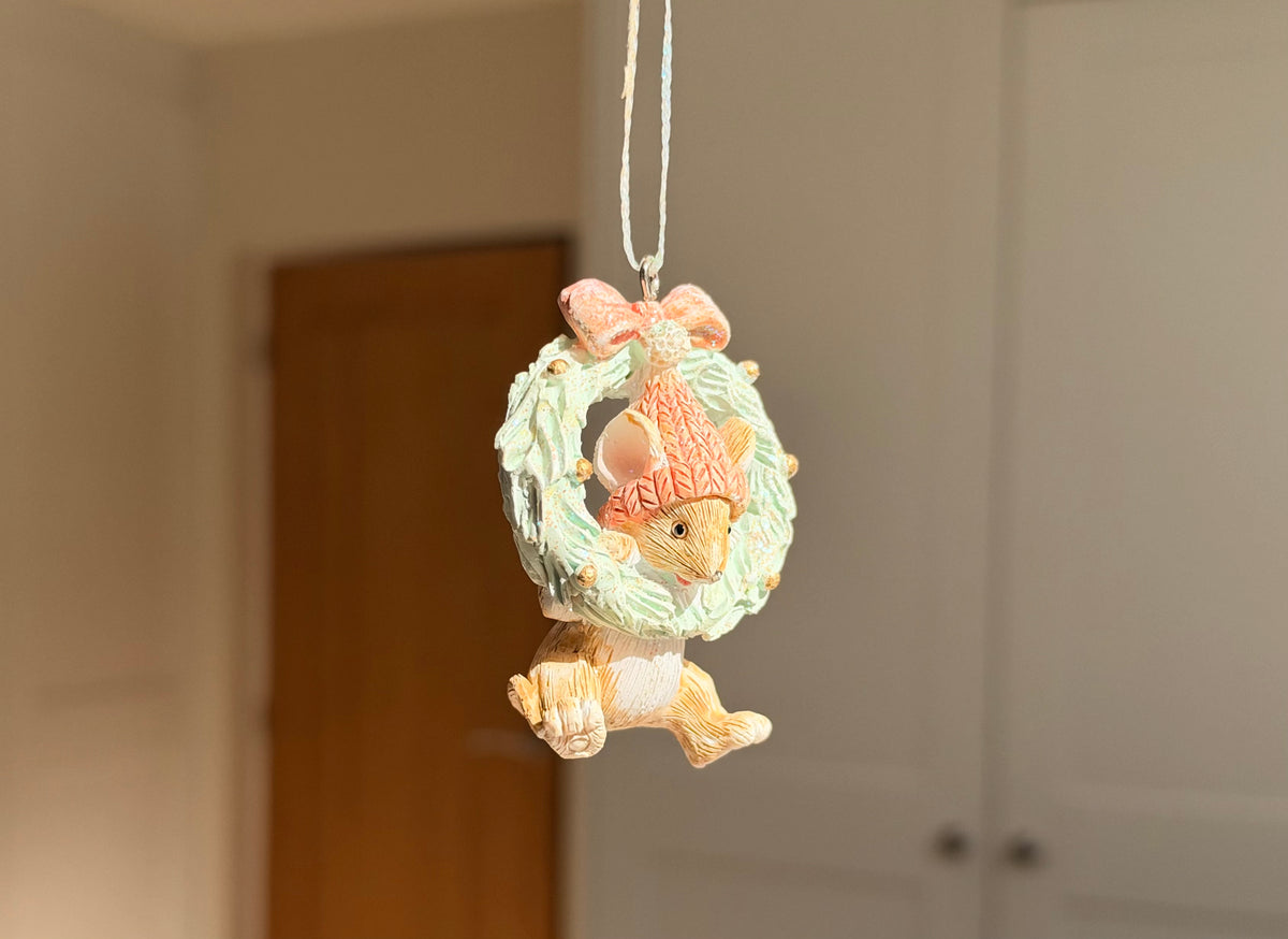 The Winter Wreath Mouse – Handmade Mini Christmas Bauble, 6cm