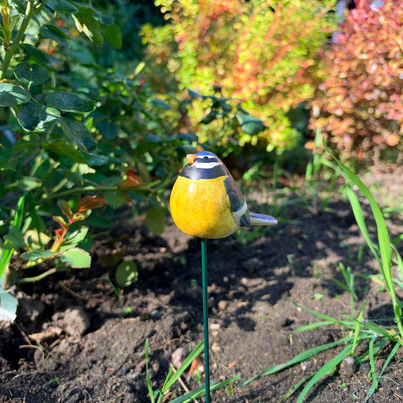 Ceramic Blue Tit Garden Stake, 25cm
