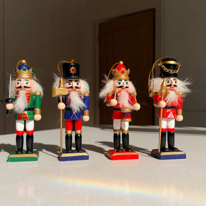 The Crown Guard Collection – Set of 4 Mini Wooden Nutcracker Hanging Ornaments, 13cm