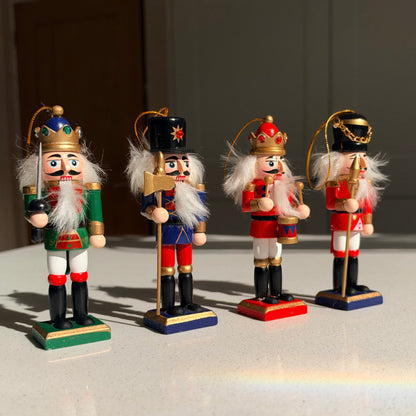 The Crown Guard Collection – Set of 4 Mini Wooden Nutcracker Hanging Ornaments, 13cm