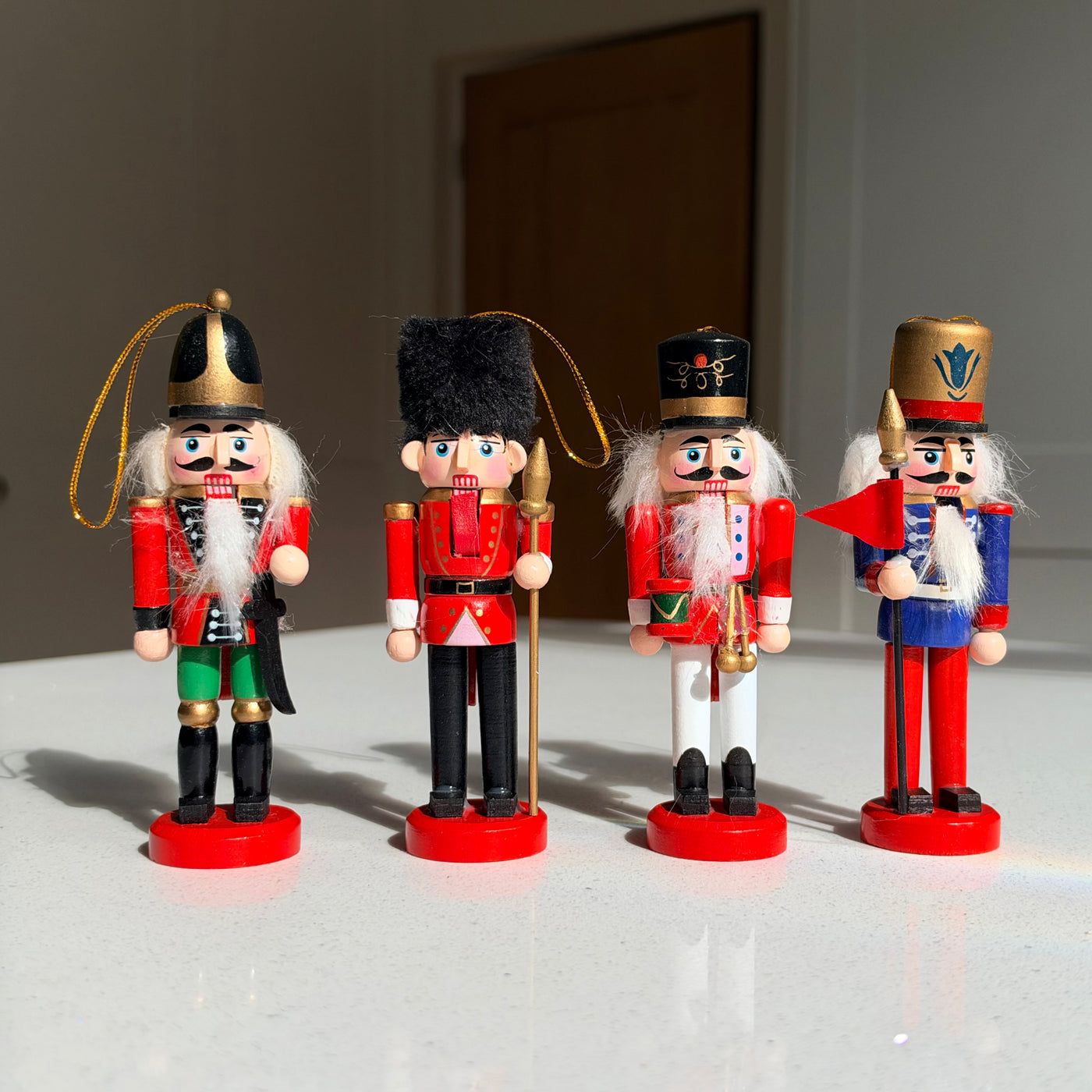 The Royal Parade – Set of 4 Mini Wooden Nutcracker Hanging Ornaments, 13cm