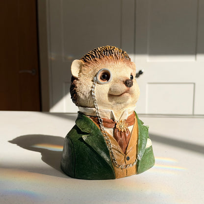 Sir Bramble – Dapper Resin Hedgehog Bust Ornament, 18cm