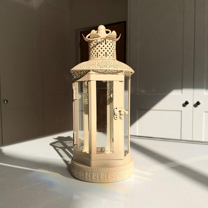 The Belvoir – Handmade Cream Metal and Glass Lantern, 37cm