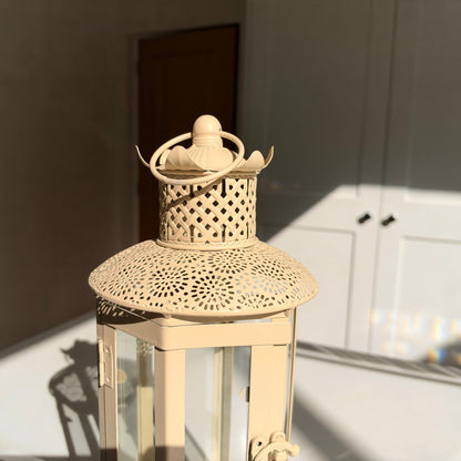 The Belvoir – Handmade Cream Metal and Glass Lantern, 37cm
