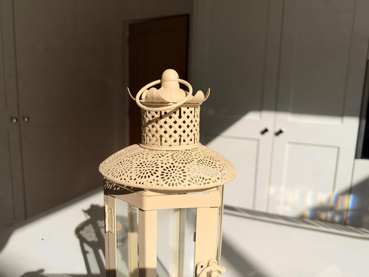 The Belvoir – Handmade Cream Metal and Glass Lantern, 37cm